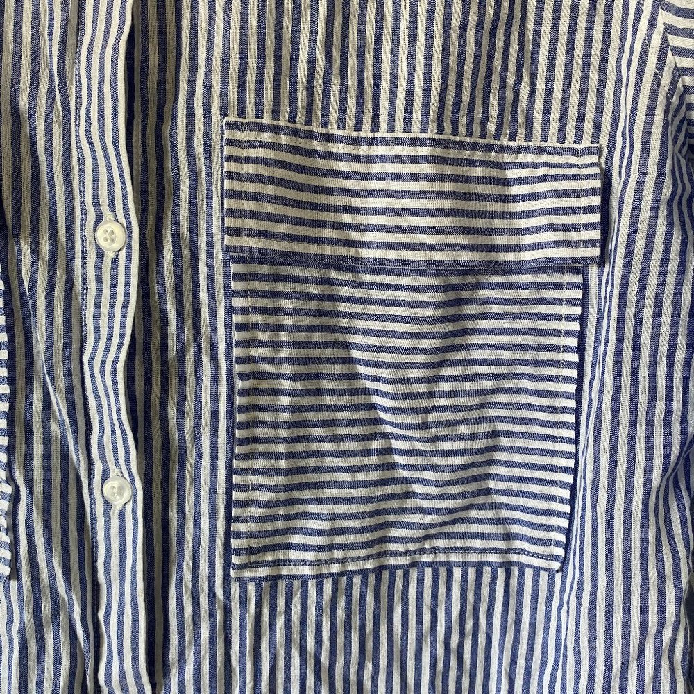 Rails Womens Blouse Size XS Frances Banker Stripe Floral Patch Button Down Shirt - Picture 5 of 11
